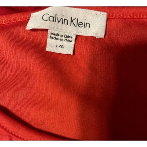 Calvin Klein L Red Coral Sheer Textured Inlay Lined Scoop Neck Short Sleeve Top - Picture 6 of 6